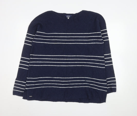 Joules Women Blue Striped Crew Neck Long Sleeve Pullover Jumper Size 16