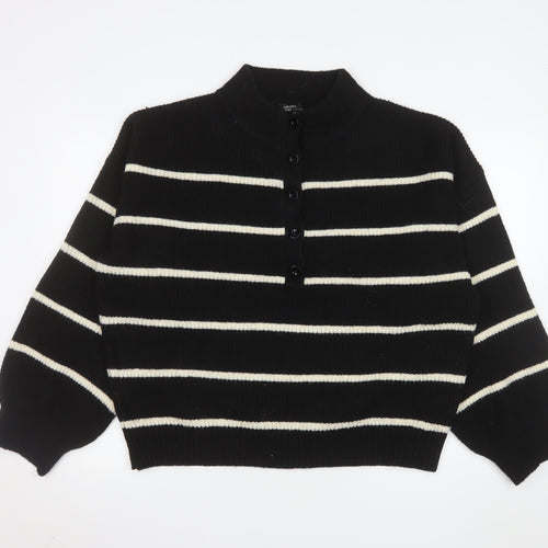 Nobody’s Child Women Black White Striped Henley Jumper Size L