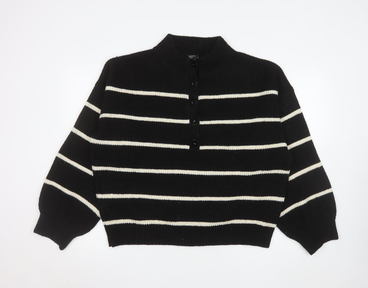 Nobody’s Child Women Black White Striped Henley Jumper Size L