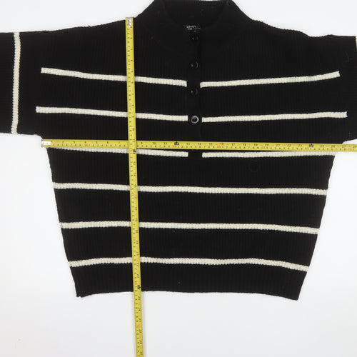 Nobody’s Child Women Black White Striped Henley Jumper Size L