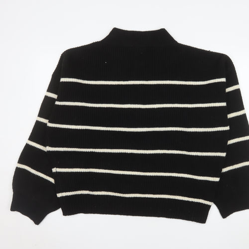 Nobody’s Child Women Black White Striped Henley Jumper Size L