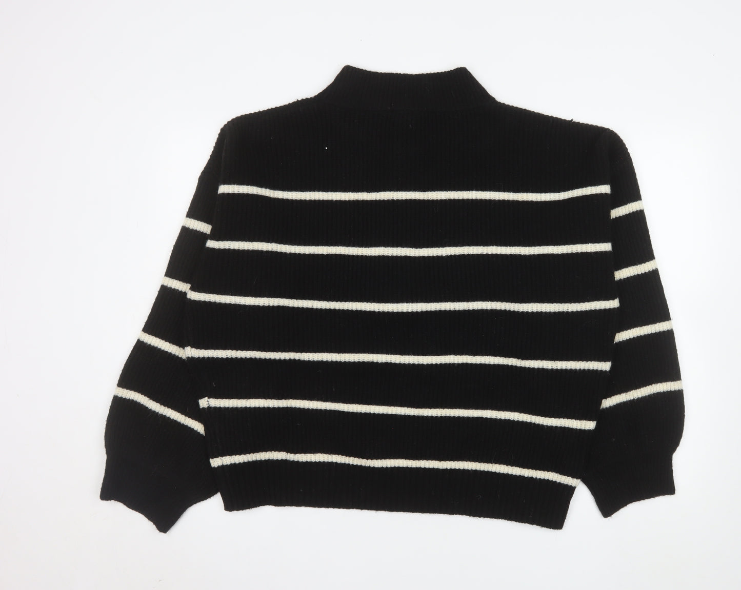 Nobody’s Child Women Black White Striped Henley Jumper Size L