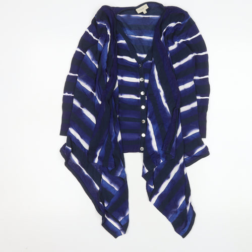 Karen Millen Womens Blue Striped V-Neck Cardigan Size 10