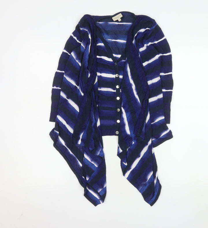 Karen Millen Womens Blue Striped V-Neck Cardigan Size 10