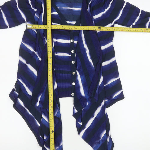 Karen Millen Womens Blue Striped V-Neck Cardigan Size 10