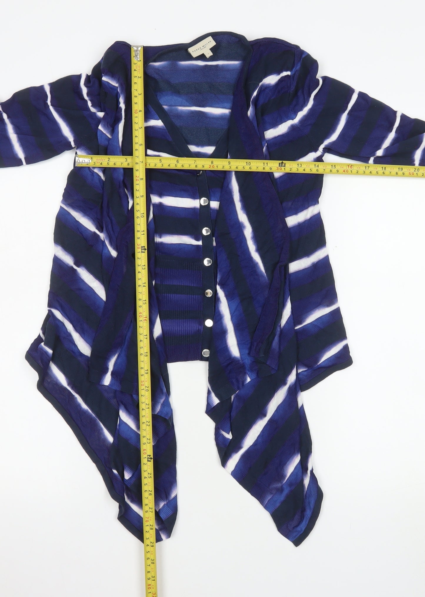 Karen Millen Womens Blue Striped V-Neck Cardigan Size 10