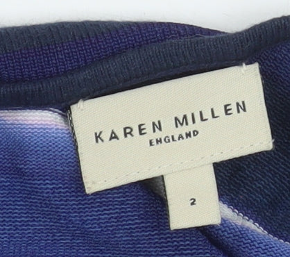 Karen Millen Womens Blue Striped V-Neck Cardigan Size 10