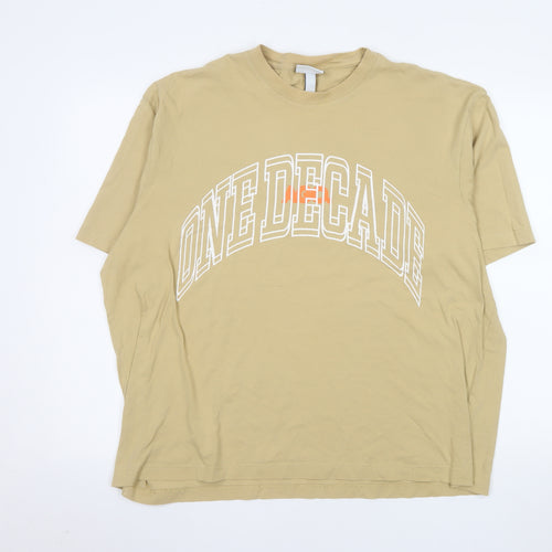 H&M Men's Beige XL Relaxed Fit Graphic College T-Shirt