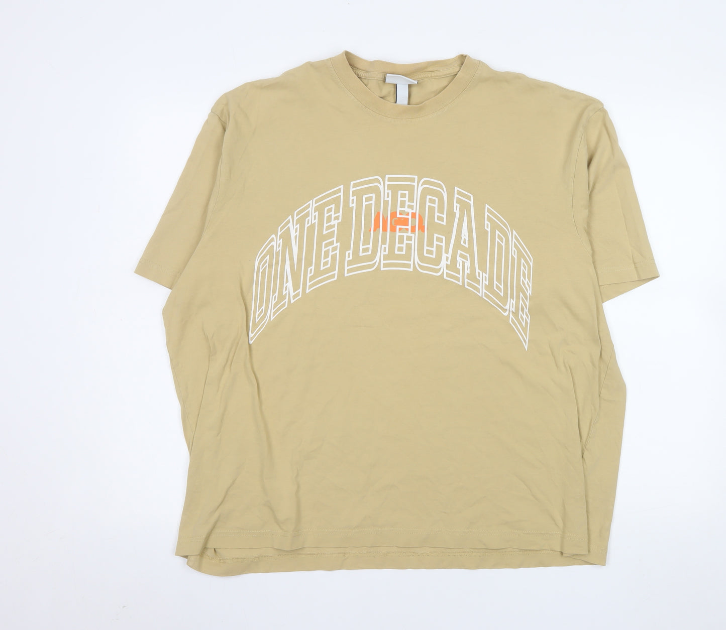H&M Men's Beige XL Relaxed Fit Graphic College T-Shirt