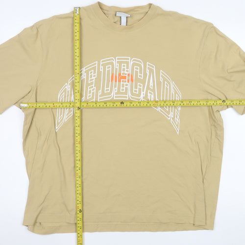 H&M Men's Beige XL Relaxed Fit Graphic College T-Shirt