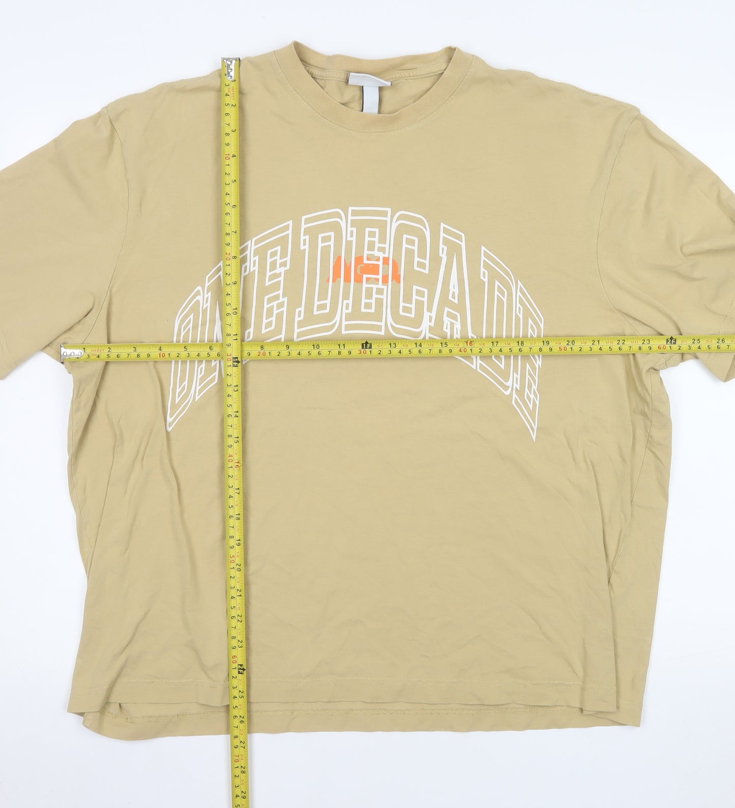 H&M Men's Beige XL Relaxed Fit Graphic College T-Shirt