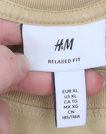 H&M Men's Beige XL Relaxed Fit Graphic College T-Shirt