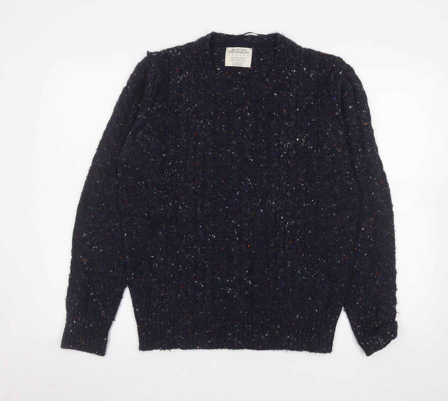 Burton Menswear London Men’s Blue Cable Knit Crew Neck Jumper Medium
