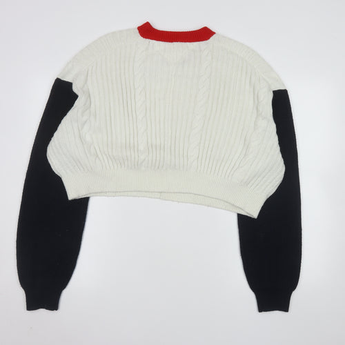 Tommy Jeans Women’s White Cable-Knit Crew Neck Logo Jumper XL
