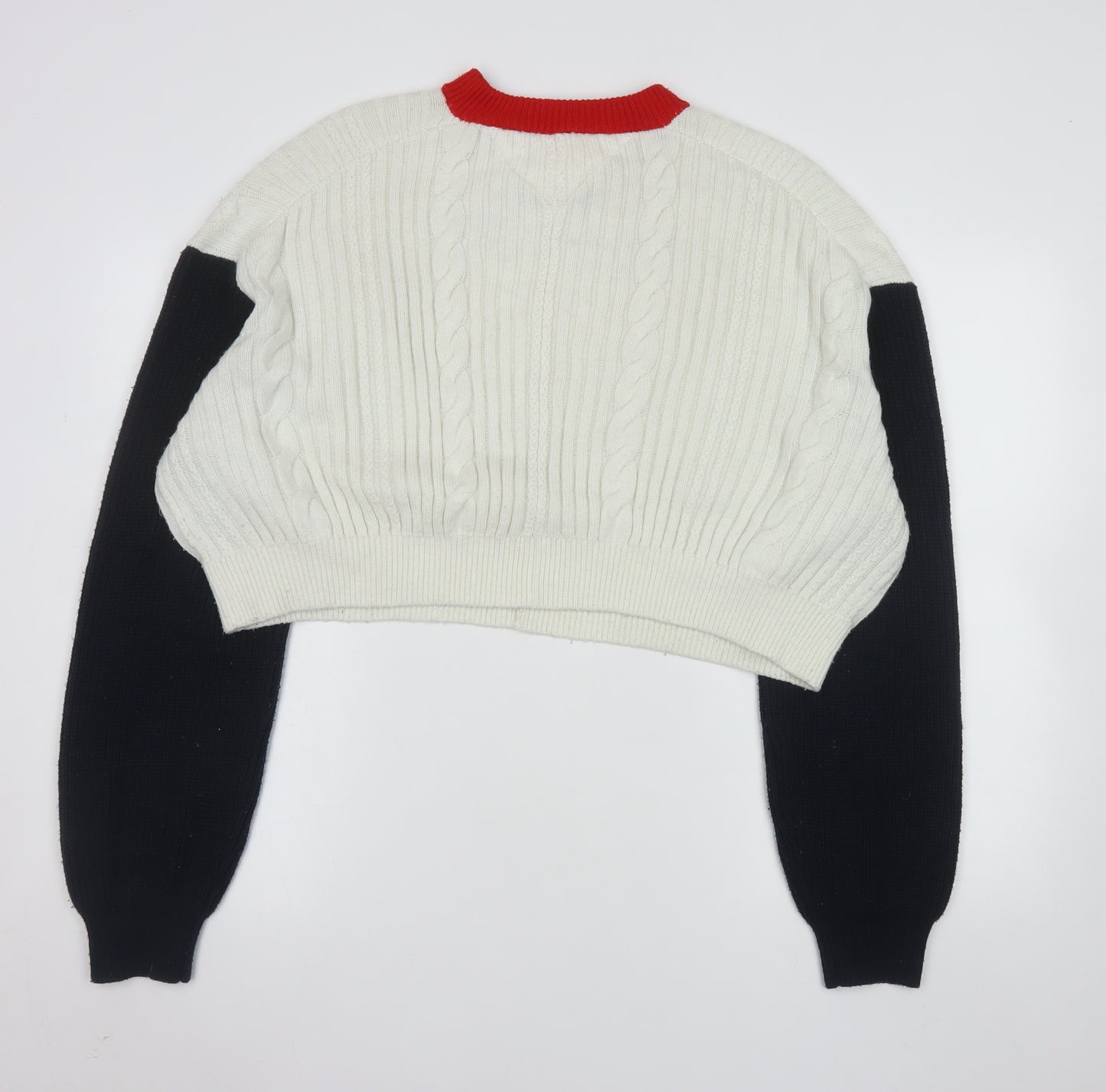 Tommy Jeans Women’s White Cable-Knit Crew Neck Logo Jumper XL