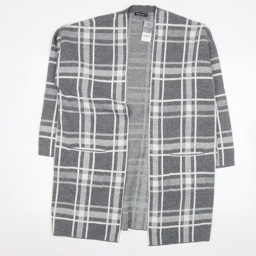 Bonmarché Women’s Grey Check Longline Cardigan Size 16