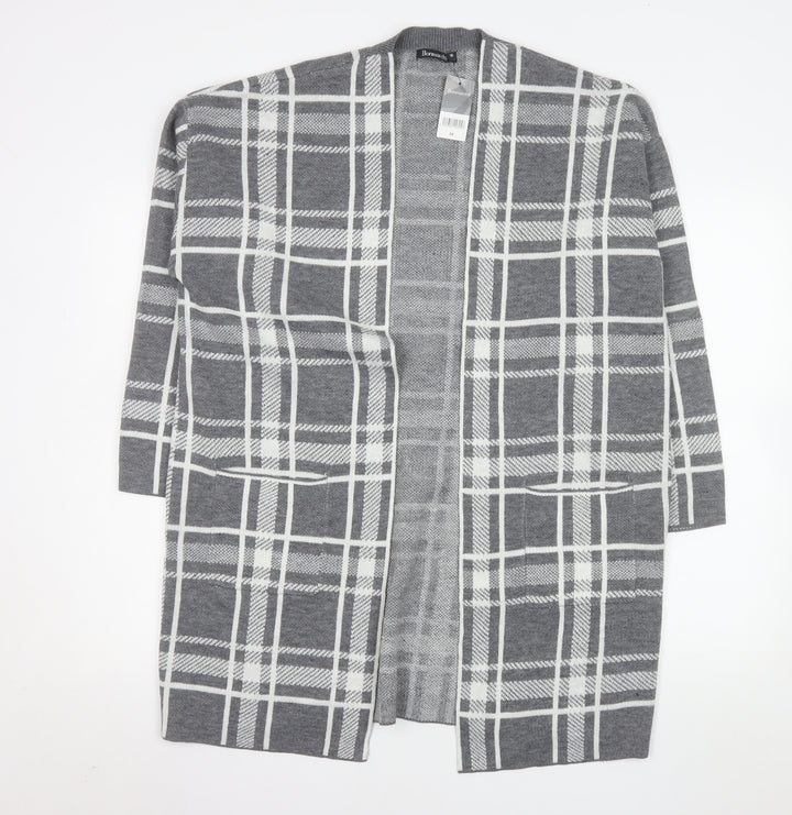 Bonmarché Women’s Grey Check Longline Cardigan Size 16