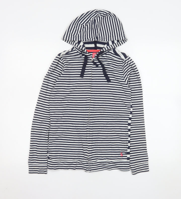Joules Women's Blue Striped Hooded Full Zip Jacket Size 6