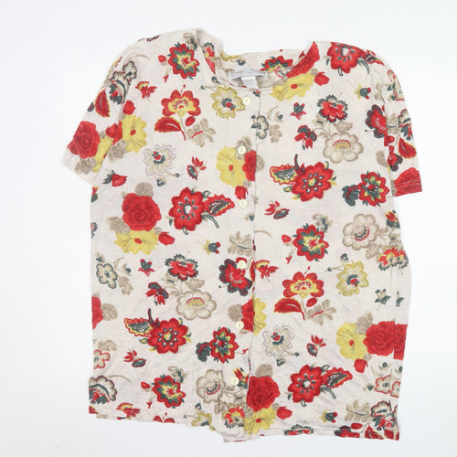Blue Seven Women’s Multicoloured Floral Short Sleeve Linen Blend Blouse Size 12