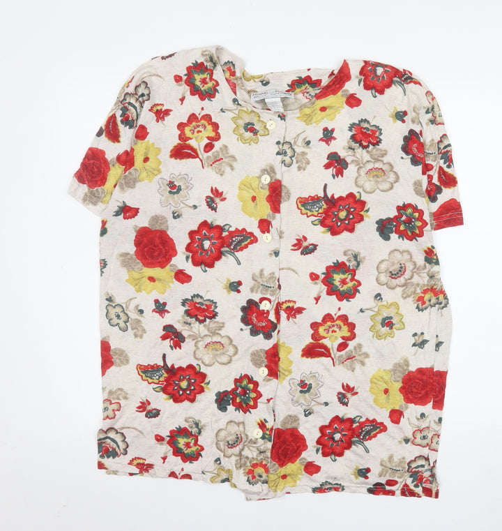 Blue Seven Women’s Multicoloured Floral Short Sleeve Linen Blend Blouse Size 12