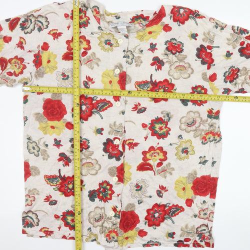 Blue Seven Women’s Multicoloured Floral Short Sleeve Linen Blend Blouse Size 12