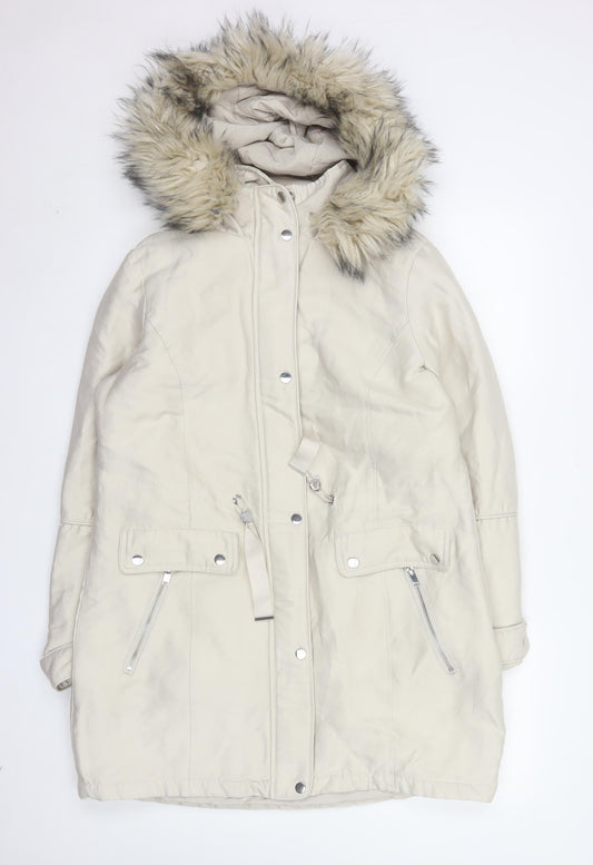 Next Women’s Ivory Faux Fur Hooded Parka Coat Size 14