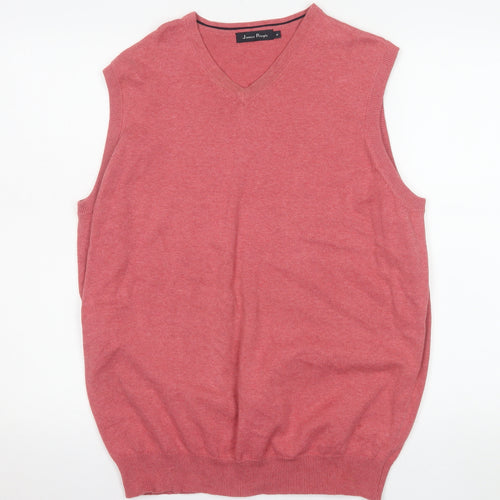 James Pringle Men's Red Cotton Sleeveless V-Neck Jumper Vest M