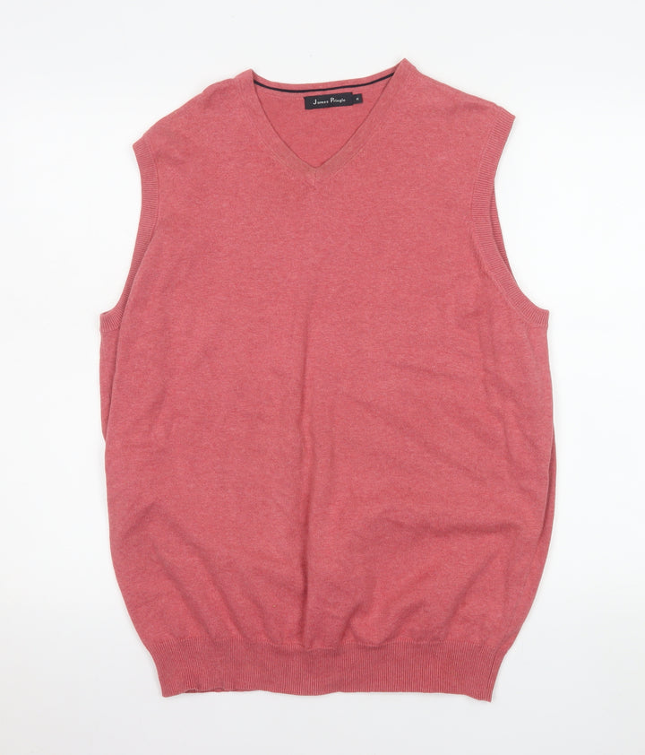 James Pringle Men's Red Cotton Sleeveless V-Neck Jumper Vest M