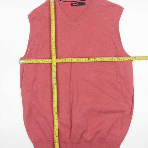 James Pringle Men's Red Cotton Sleeveless V-Neck Jumper Vest M