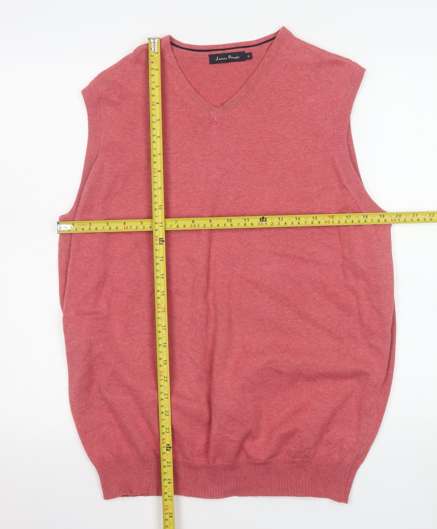 James Pringle Men's Red Cotton Sleeveless V-Neck Jumper Vest M
