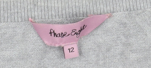 Phase Eight Women’s Grey V-Neck Tunic Blouse Size 12 Relaxed Fit