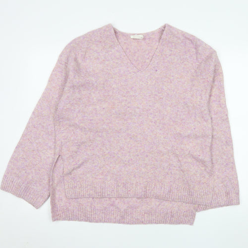 H&M Women’s Pink V-Neck Knit Pullover Jumper XS