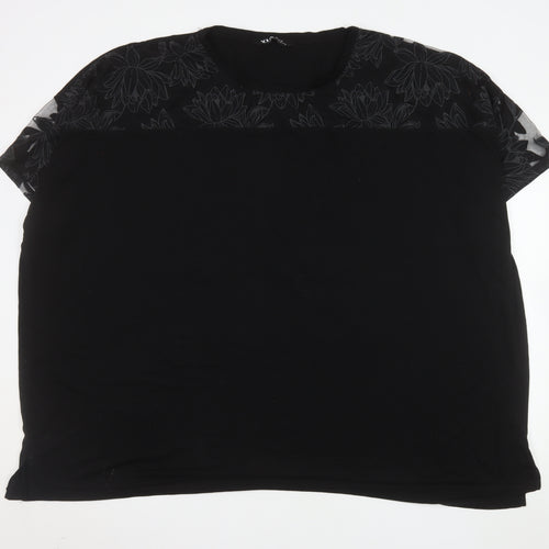 Yours Women Black Floral Mesh Short Sleeve T-Shirt UK 30-32 Plus