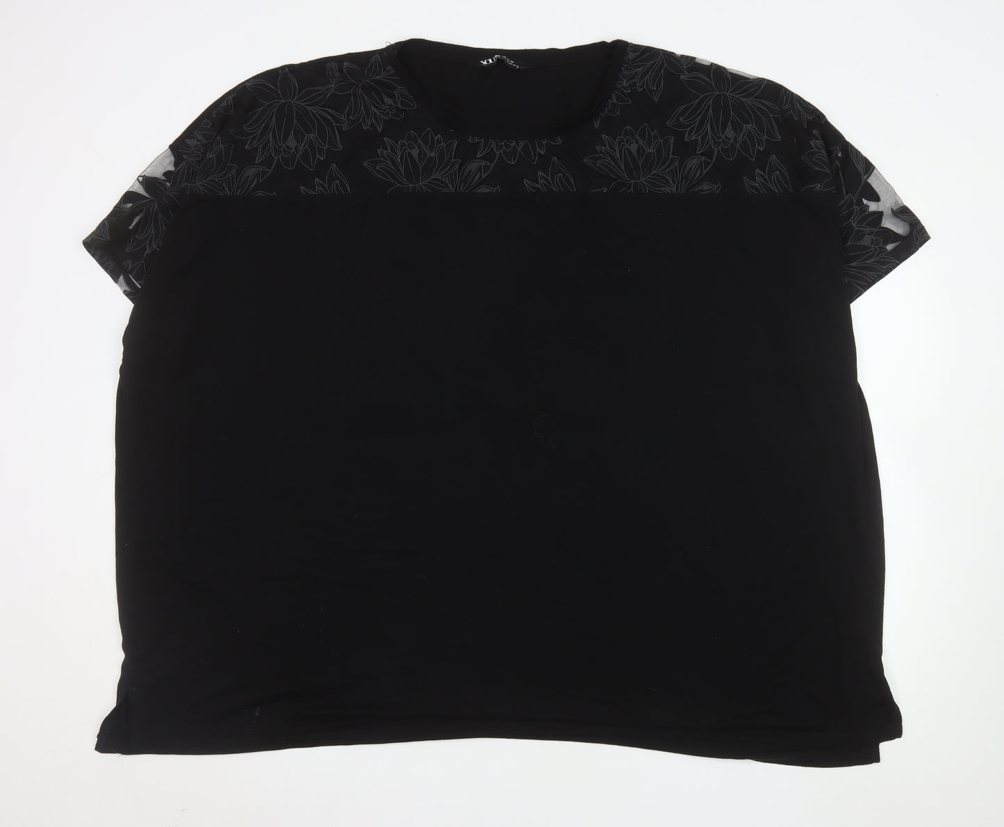 Yours Women Black Floral Mesh Short Sleeve T-Shirt UK 30-32 Plus