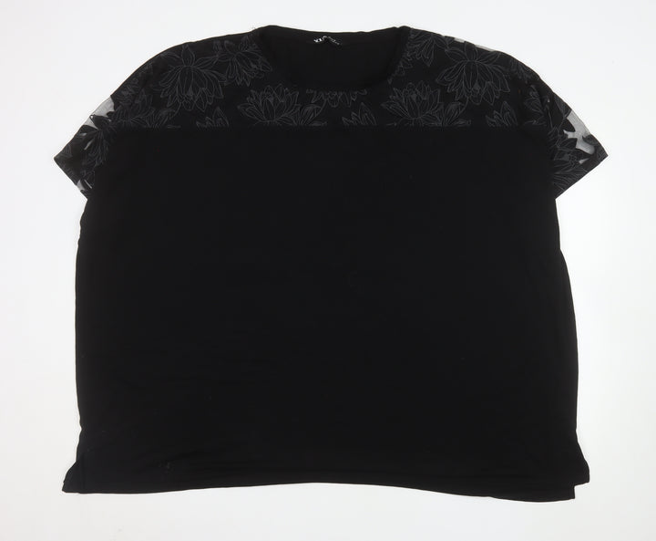 Yours Women Black Floral Mesh Short Sleeve T-Shirt UK 30-32 Plus