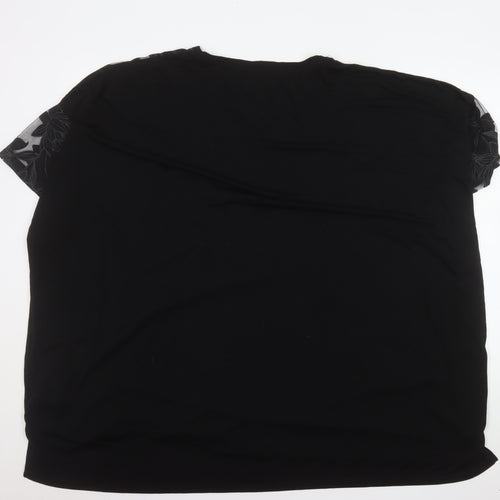 Yours Women Black Floral Mesh Short Sleeve T-Shirt UK 30-32 Plus