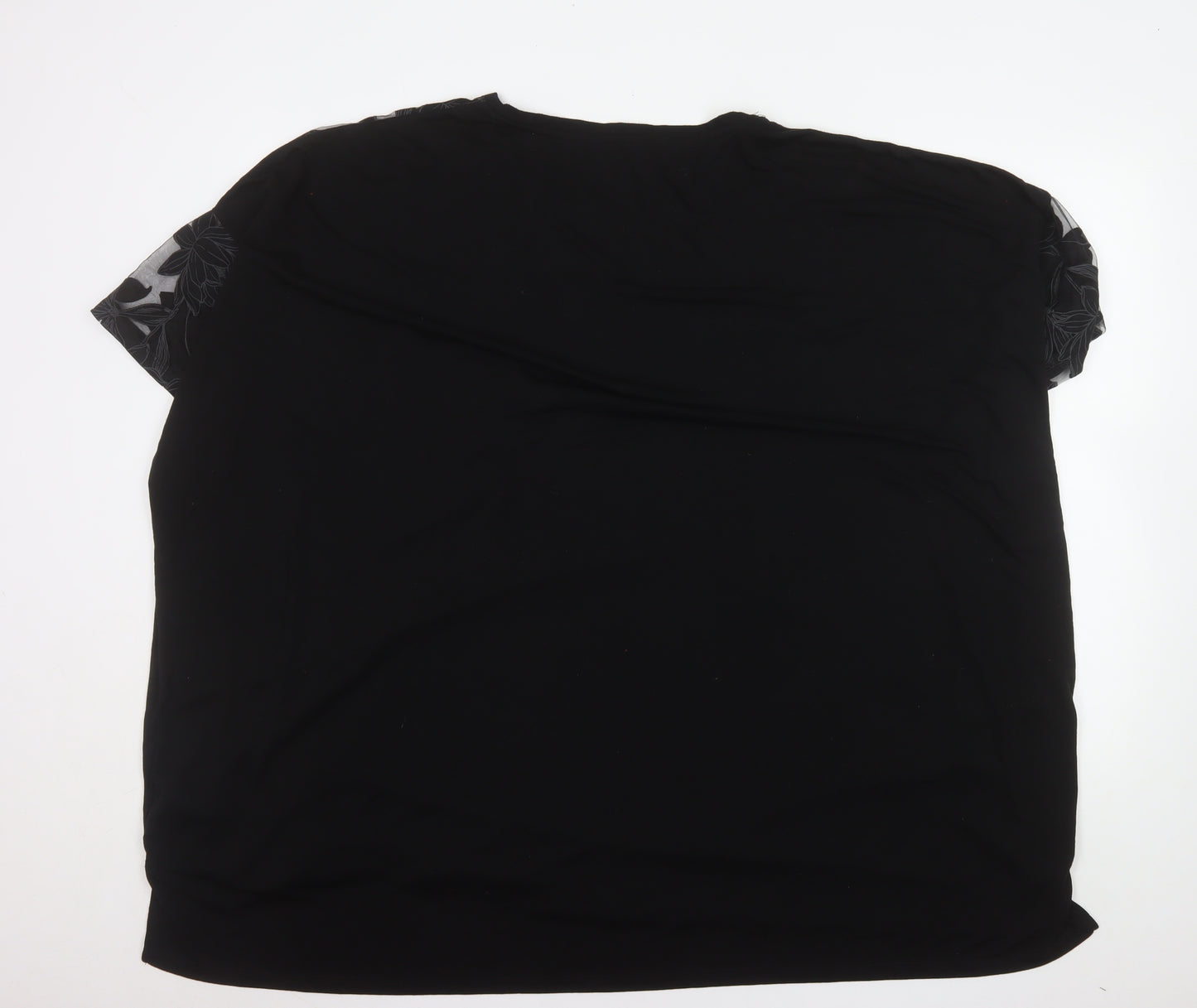 Yours Women Black Floral Mesh Short Sleeve T-Shirt UK 30-32 Plus