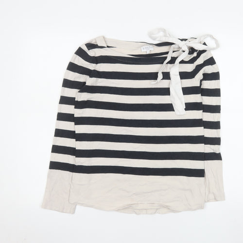 Claudie Pierlot Women’s Black White Striped Long Sleeve Bow Top Size 10