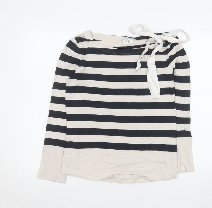 Claudie Pierlot Women’s Black White Striped Long Sleeve Bow Top Size 10