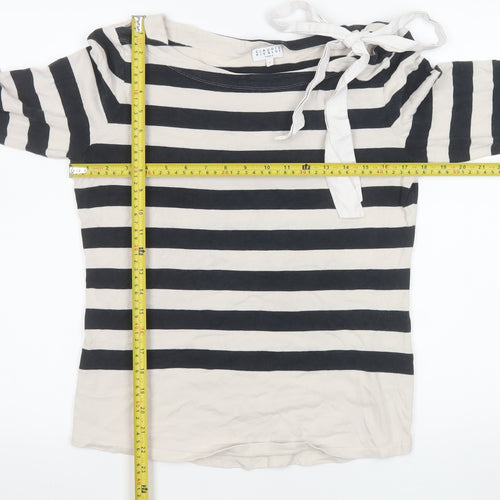 Claudie Pierlot Women’s Black White Striped Long Sleeve Bow Top Size 10