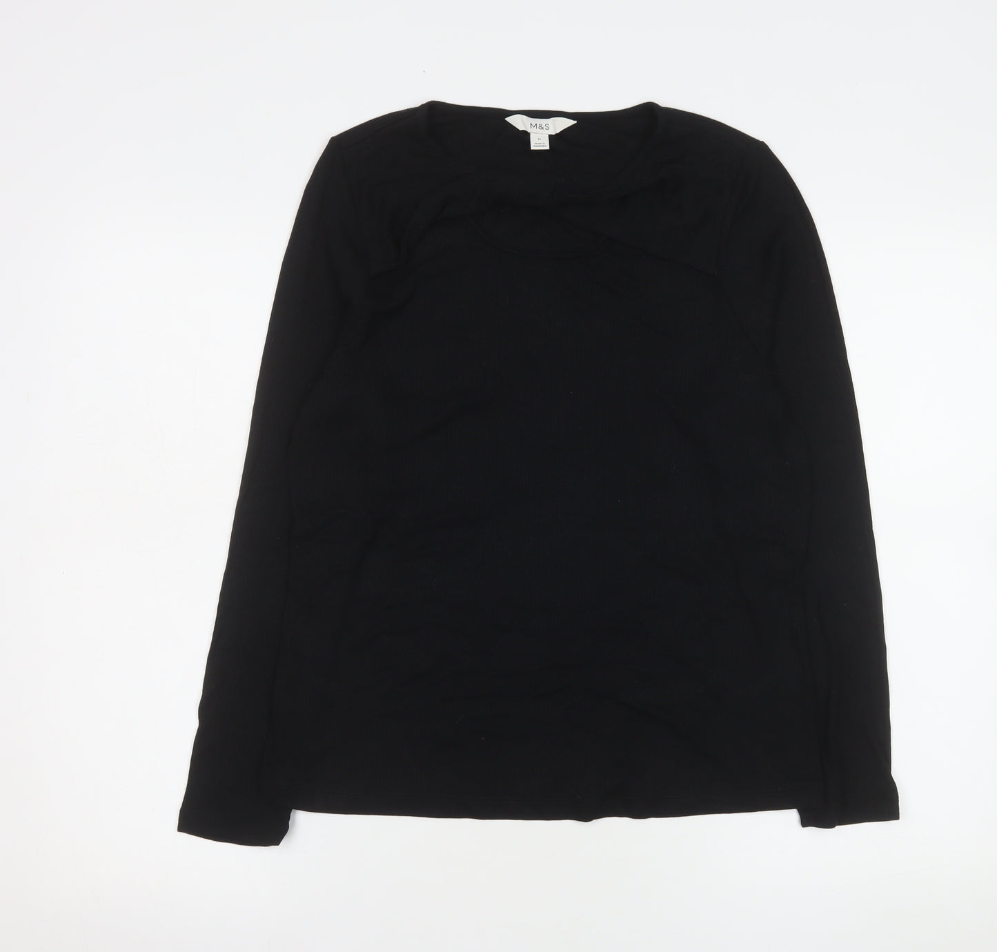 Marks and Spencer Women's Black Long Sleeve Viscose Blend T-Shirt Size 16