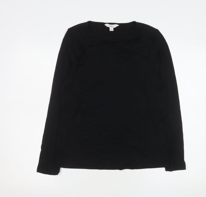 Marks and Spencer Women's Black Long Sleeve Viscose Blend T-Shirt Size 16