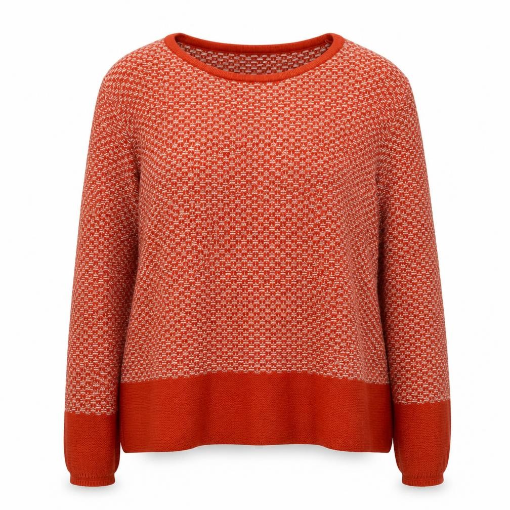 Front view of Next Women's Red Geometric Knit Jumper, size 16, Crew Neck