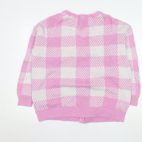 Noisy May Women Pink Check Knit Cardigan L Cotton V-Neck Classic
