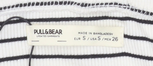 Pull&Bear Women's White Striped Cropped Off Shoulder Top Size 8