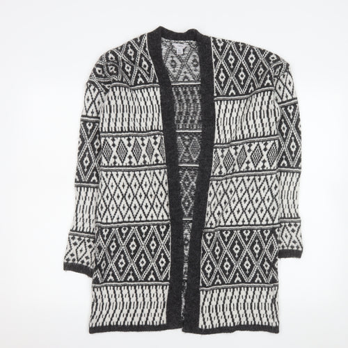 M&Co Women Black Geometric Long Sleeve Knit Cardigan Size S
