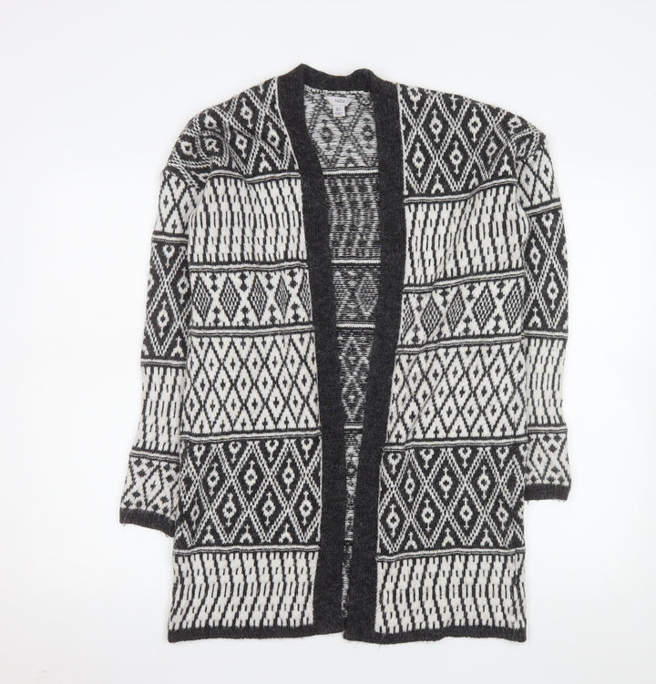M&Co Women Black Geometric Long Sleeve Knit Cardigan Size S