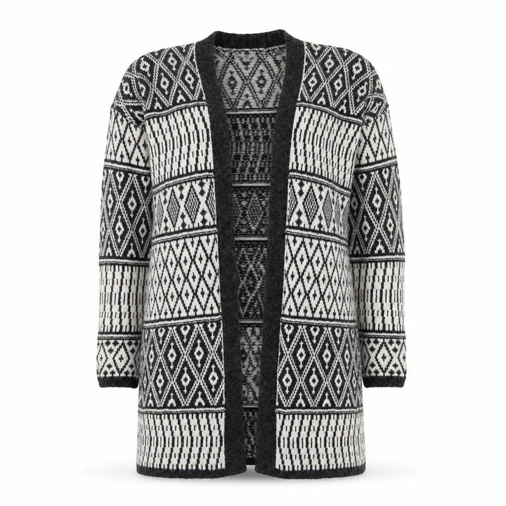 M&Co Women Black Geometric Long Sleeve Knit Cardigan Size S