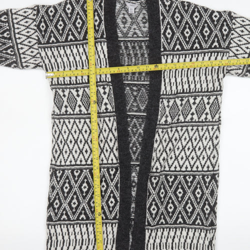 M&Co Women Black Geometric Long Sleeve Knit Cardigan Size S