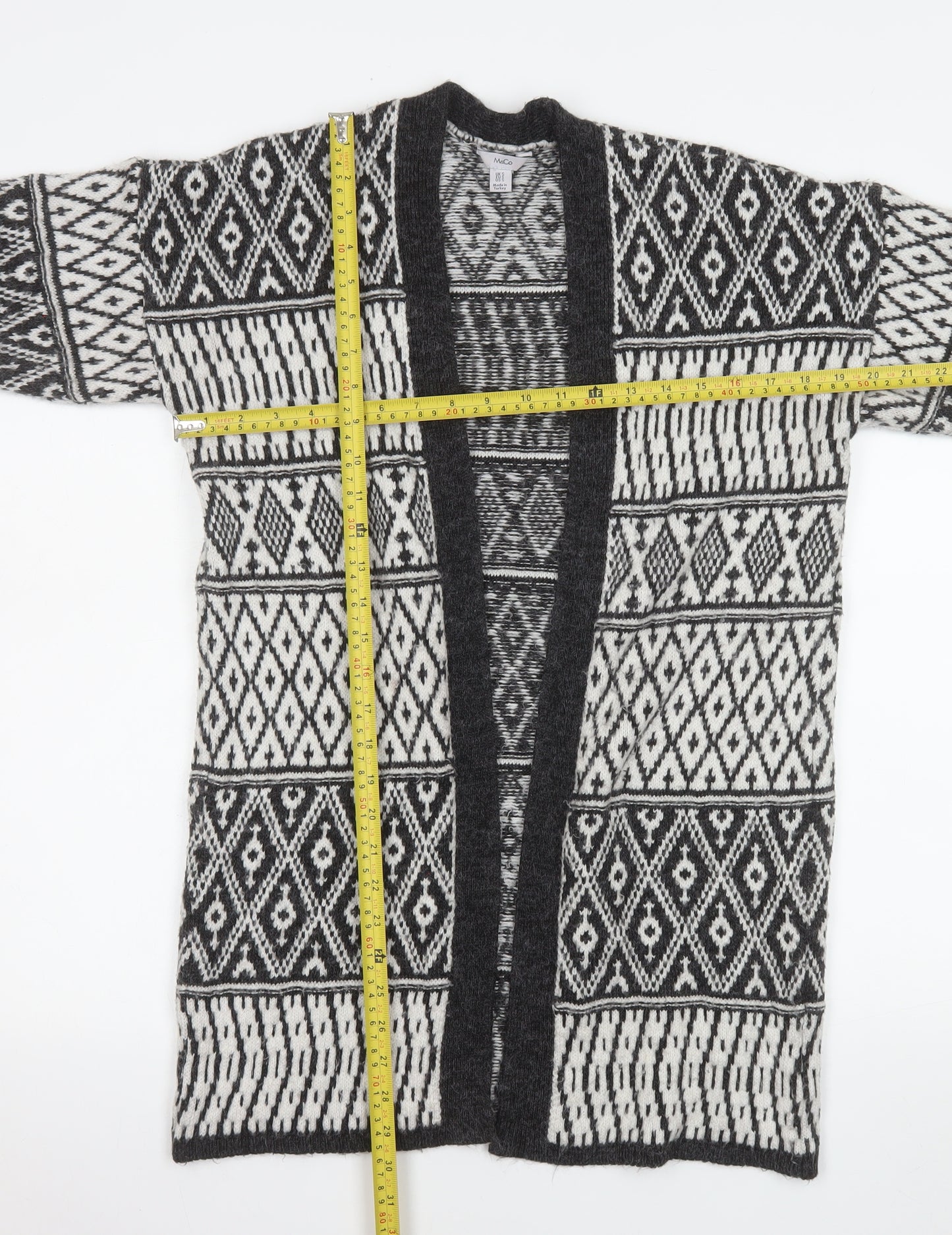 M&Co Women Black Geometric Long Sleeve Knit Cardigan Size S